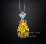Human Created Yellow Moissanite diamond - 18kgp @ Sterling Silver Created Citrine Diamond Crown Style - 6 CT Yellow Moissanite Pendant #597
