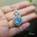 Aquamarine Necklace - Blue Hear Pendant - Sterling Silver Crown - Sim Gemstone - 7 Ct Blue Aquamarine Jewelry - March Birthstone #804