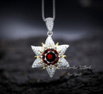 Gemstone Star Red Garnet Necklace - 18KGP Sterling Silver - 6 Point Star Garnet Pendant - 2CT Hexagram Red Garnet Jewelry #876