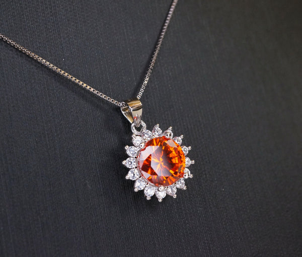 Sun stone Necklace - Sunstone Pendant - Red Orange Tangerine Sapphire Solitaire Princess Diana Style - 8 mm Sunstone Necklace #270
