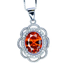 Sunstone Necklace - Sterling Silver Flower Style - Tangerine Orange Sapphire Pendant - Red Orange Sunstone Jewelry - 18KGP #265