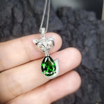 Diopside Necklace - 18KGP Sterling Silver - Fox Pendant - Large Green Chrome Diopside Jewelry #468