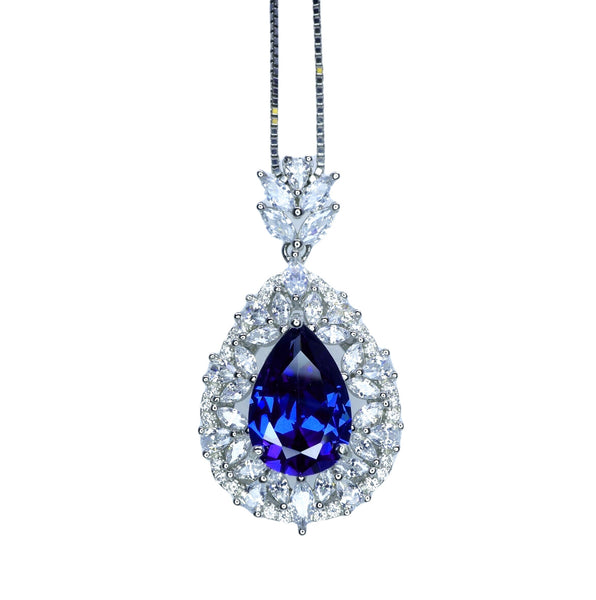Teardrop Tanzanite Necklace - 18 k White Gold @ Sterling Silver - 3 CT Blue Tanzanite - Gemstone Flower December Birthstone #900