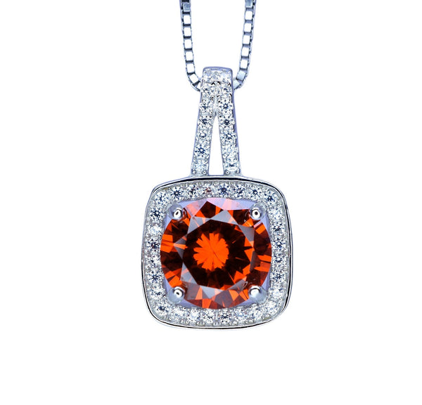 Red Orange Sunstone Necklace - Tangerine Orange Sapphire Pendant - High Quality Square Sterling Silver 2 CT Jewelry #267