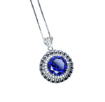 Round Blue Tanzanite Necklace - Halo 10 MM 4 CT Tanzanite Pendant - 18k White Gold @ Sterling Silver Royal Blue Gemstone #577