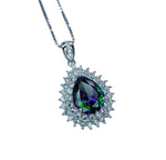 Double Halo Mystic Topaz Necklace - 18KGP Sterling Silver - 3 CT eardrop Rainbow Mystic Topaz Pendant - Gemstone Pear Layered #490