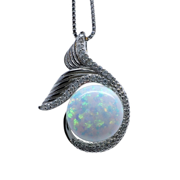 Gemstone Mermaid White Opal Necklace Sterling Silver White Gold Fish Tail Opal Pendant #935