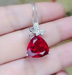 Large Trillion Cut 8 CT Ruby Necklace - Sterling Silver Butterfly Style Pendant - July Birthstone - Pigeon Blood Red Ruby Jewelry - #633