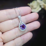 2.2 Ct Genuine Amethyst Necklace - 925 Sterling Silver Round Natural Amethyst Pendant - Gemstone White Gold Plated February Birthstone #496