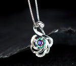 Mystic topaz Gemstone Swan Necklace - 18kgp @ Sterling Silver Rainbow Gemstone Swan Pendant #404