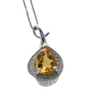 Genuine Citrine necklace - Sterling Silver Leaf Pendant - 18kgp - Teardrop Pear Cut Natural Citrine Pendant Jewelry - Simple Style #482