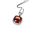 Spessartite Garnet Necklace 5CT Large Square Garnet Pendant - 18kgp Sterling Silver Solitaire Red Orange Garnet Jewelry lab created gem #441