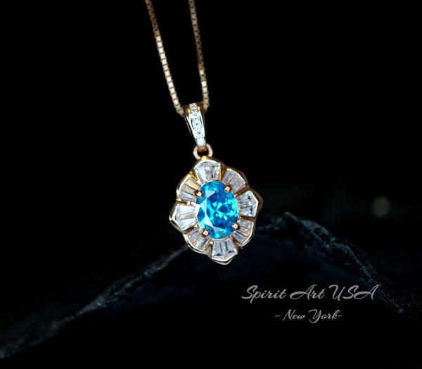 Blue Topaz Necklace - Small Blue Topaz Pedant - Tiny Rose gold Coated Sterling Silver - Gemstone Flower Style #191