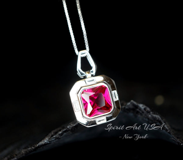 Square Scissor Cut Ruby Necklace - Red Ruby Pendant White gold @ Sterling Silver - July Birthstone Adjustable Chain - Red Ruby Pendant #302