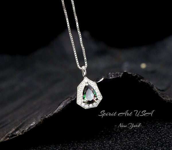 Mini Mystic topaz Necklace - Tiny Rainbow Topaz Pendant - 18kgp @ Sterling Silver - Minimalist teardrop Mystic Topaz Jewelry #118