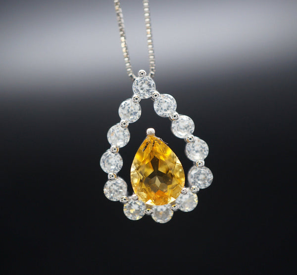 Genuine Citrine necklace - 18KGP @ Sterling Silver - Teardrop Cut - November Birthstone Citrine Jewelry #519