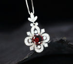 Red Garnet Necklace - Gemstone Flower Pendant - 18kgp @ Sterling Silver - Garnet Jewelry #604
