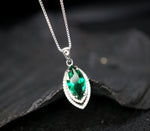 Marquise Style Emerald Necklace - 18kgp @ Sterling Silver - Large Emerald pendant Green Horse eye jewelry #959
