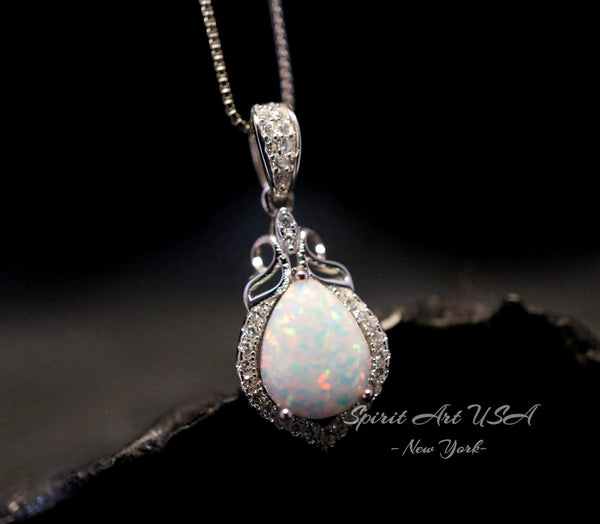 Tiny Opal Necklace - Teardrop Opal Pendant - 18kgp @ Sterling Silver - White Opal Pendant #119