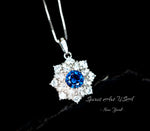 Blue Sapphire Necklace Gemstone Eight Petal Flower Necklace - Blue Sapphire Pendant 18KGP @ Sterling Silver September Birthstone #944