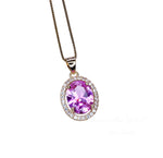 Pink Tourmaline Necklace - Solitaire Pink Tourmaline Pendant Simple classic Halo Tourmaline Jewelry - Rose gold 18kgp @ Sterling Silver #198