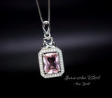 Morganite Necklace - Rectangle Scissor Pink Morganite Pendant - 18KGP @ Sterling Silver - Morganite Jewelry #961