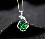 Green Emerald Necklace Sterling Silver Flower Of life Pendant , white gold 18kgp Oval Cut box chain emerald jewelry 077