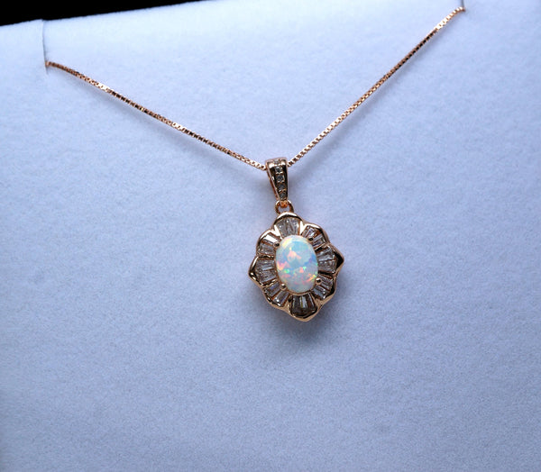Opal Necklace - Tiny White Opal Rose gold 18KGP @ Sterling Silver - Small Gemstone flower style Opal Jewelry #308