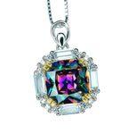 Dainty Cushion Mystic Topaz Necklace - Sterling Silver Gemstone Square Halo Solitaire Royal Rainbow Topaz Jewelry #173