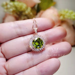 Rose Gold Peridot Necklace Sterling Silver Round Sunshine Large 4 CT Lab Green Peridot Pendant August Birthstone Green Jewelry #489