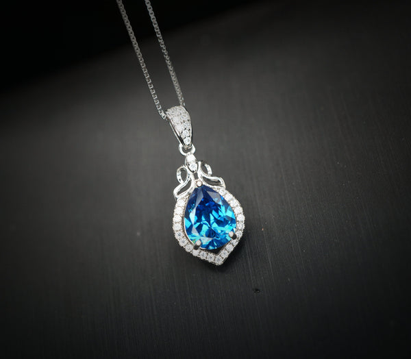 Blue sapphire necklace - 18kgp @ sterling silver - September Birthstone - Pear Cut Teardrop Blue Sapphire Pendant Adjustable Chain #315
