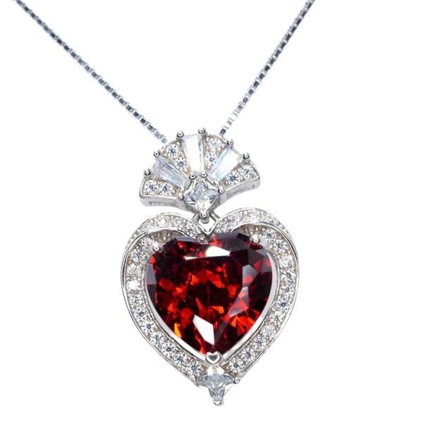 Spessartite Garnet Necklace - 9mm orange red heart Pendant - 18kgp @ Sterling Silver - adjustable chain - 3 ct Orange Garnet jewelry #607
