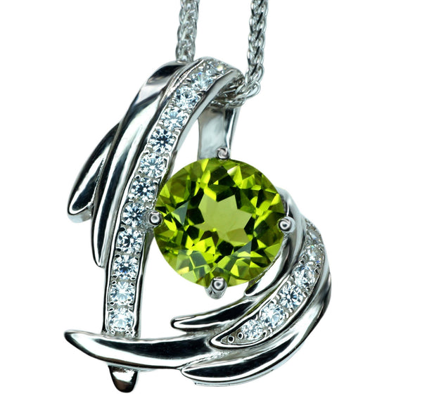 Genuine Peridot Necklace Angel Wing Necklace 18KGP @ Sterling Silver - August Birthstone - Natural Protective Green Gemstone Jewelry #911