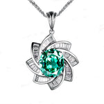 Green Paraiba Tourmaline Necklace 18kGP Sterling Silver Diamond Milky Way Necklace - Spiral Galaxy Energy Vortexes Windmill Pendant 3CT #881