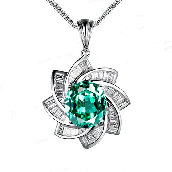 Green Paraiba Tourmaline Necklace 18kGP Sterling Silver Diamond Milky Way Necklace - Spiral Galaxy Energy Vortexes Windmill Pendant 3CT #881