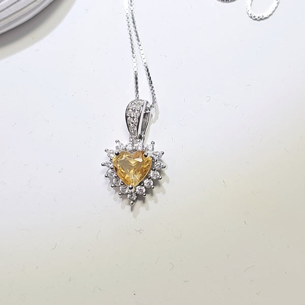 Sterling Silver Citrine Heart Necklace - Super Tiny Minimalist Genuine Natural Citrine Pendant 093