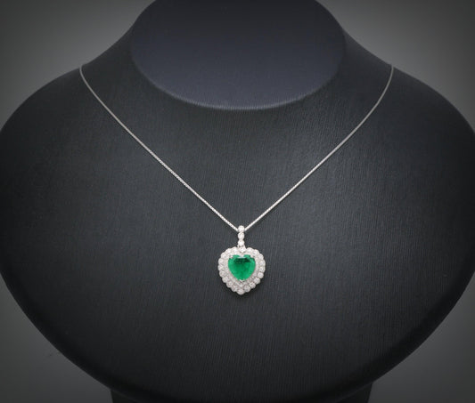 Green Emerald Heart Necklace - Sterling Silver Double Layer Gemstone 1.8 CT Green Heart Emerald Pendant #376