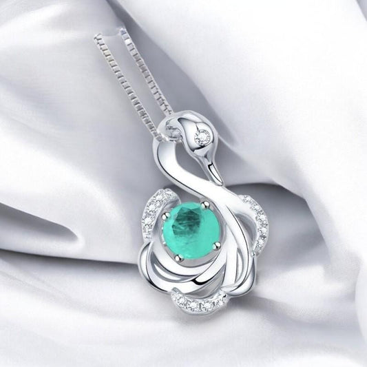 Paraiba Necklace Sterling Silver Swan Penant - White Gold @ Sterling silver chain #1010