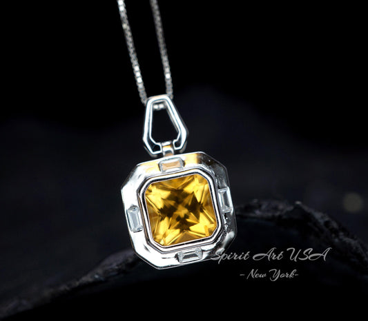 Genuine Citrine necklace - Natural Citrine Necklace - High Quality - Citrine Pendant Jewelry - 18kgp @ Sterling Silver #459