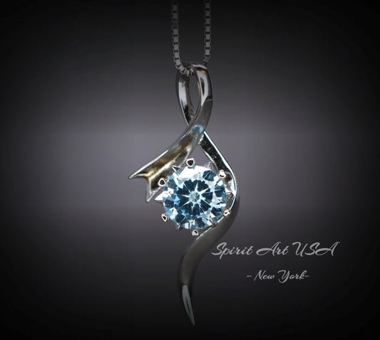 Blue Aquamarine Necklace, White Gold Coated Sterling Silver, Bow 2 CT Blue Gemstone Pendant, Swirl Infinity Jewelry Bridal Blue #938