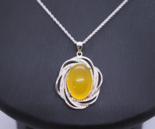 Yellow onyx agate necklace Super High Quality Large Natural Yellow Onyx Pendant Luxury Full Sterling Silver Necklace or Pendant Diamond 1043