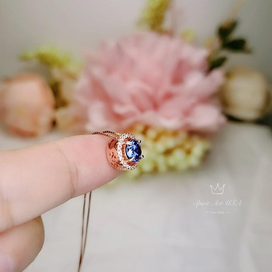Tiny Tanzanite Rose Gold Sterling Silver Choker Round December Birthstone Necklace Little Tanzanite Choker Jewelry 068