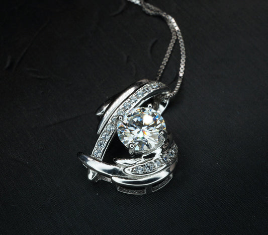 Angel Wing Genuine Moissanite Gemstone Necklace - GRA Certificate Round Cut Moissanite Gemstone Jewelry Pendant 1 CT 6.5 MM D color #887