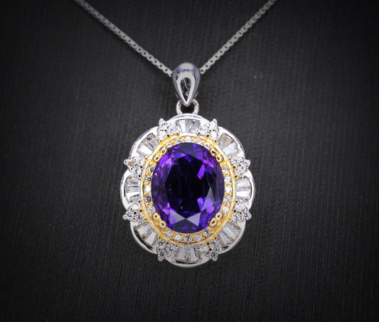 Genuine Amethyst Necklace - Sterling Silver Large Life of Flower 3 CT Natural Amethyst Necklace #781