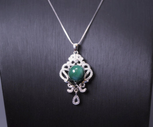 Malachite Necklace 925 Sterling Silver High Quality - Natural Green Malachite Pendant - Silver Flower Tassel Malachite Jewelry #501
