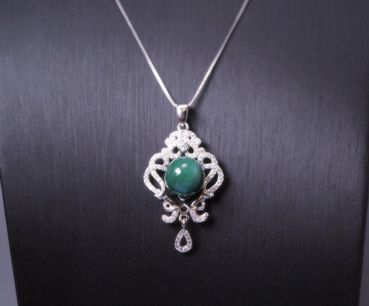 Malachite Necklace 925 Sterling Silver High Quality - Natural Green Malachite Pendant - Silver Flower Tassel Malachite Jewelry #501