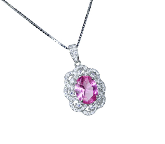 Pink Tourmaline Necklace - Sterling Silver Royal Flower of Life Necklace - 2 CT Pink Tourmaline Jewelry #381