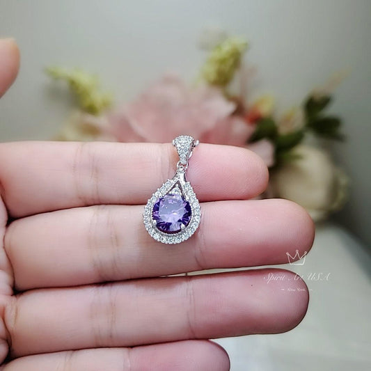 2.2 Ct Genuine Amethyst Necklace - 925 Sterling Silver Round Natural Amethyst Pendant - Gemstone White Gold Plated February Birthstone #496