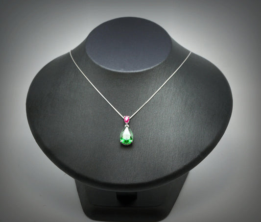 Teardrop Diopside Necklace Sterling Silver 5 CT Green Pendant 18k White Gold Plated Tiny Pear Ruby Jewelry May Birthstone #778