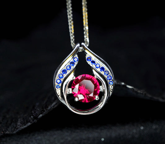 Ruby Necklace Sterling Silver Blue Sapphire Wing Jewelry 18kgp Hold Your Heart Red Ruby Jewelry #530